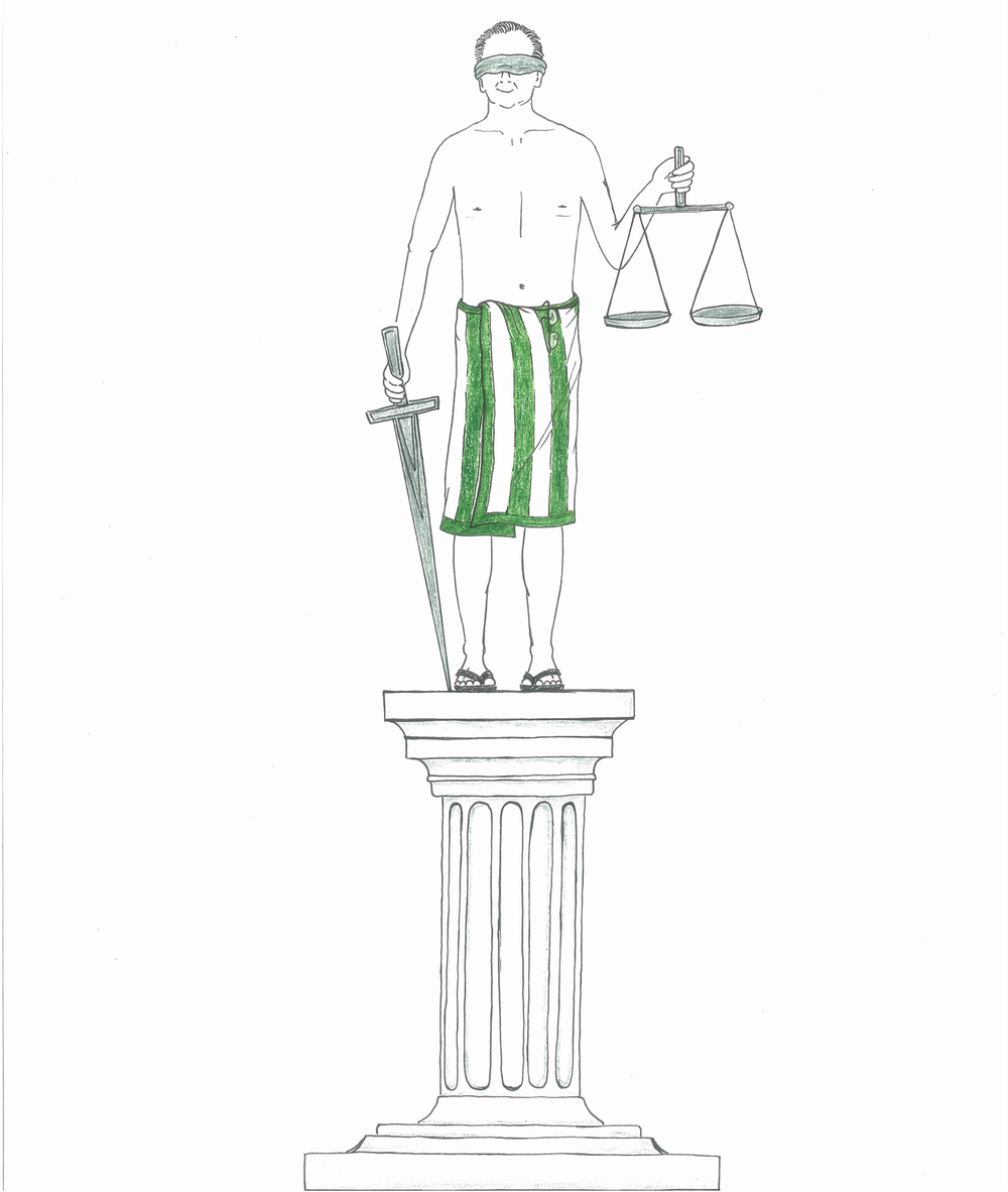 Lawrence Lessig drawn by Judith Carnaby for the 2013 Open Source Calendar Swimsuit Edition