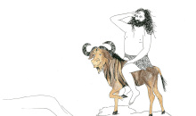 Richard Stallman rides a gnu, wearing a loincloth