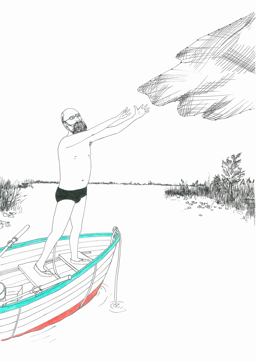 Yochai Benkler, drawn by Judith Carnaby for the 2013 Open Source Calendar Swimsuit Edition