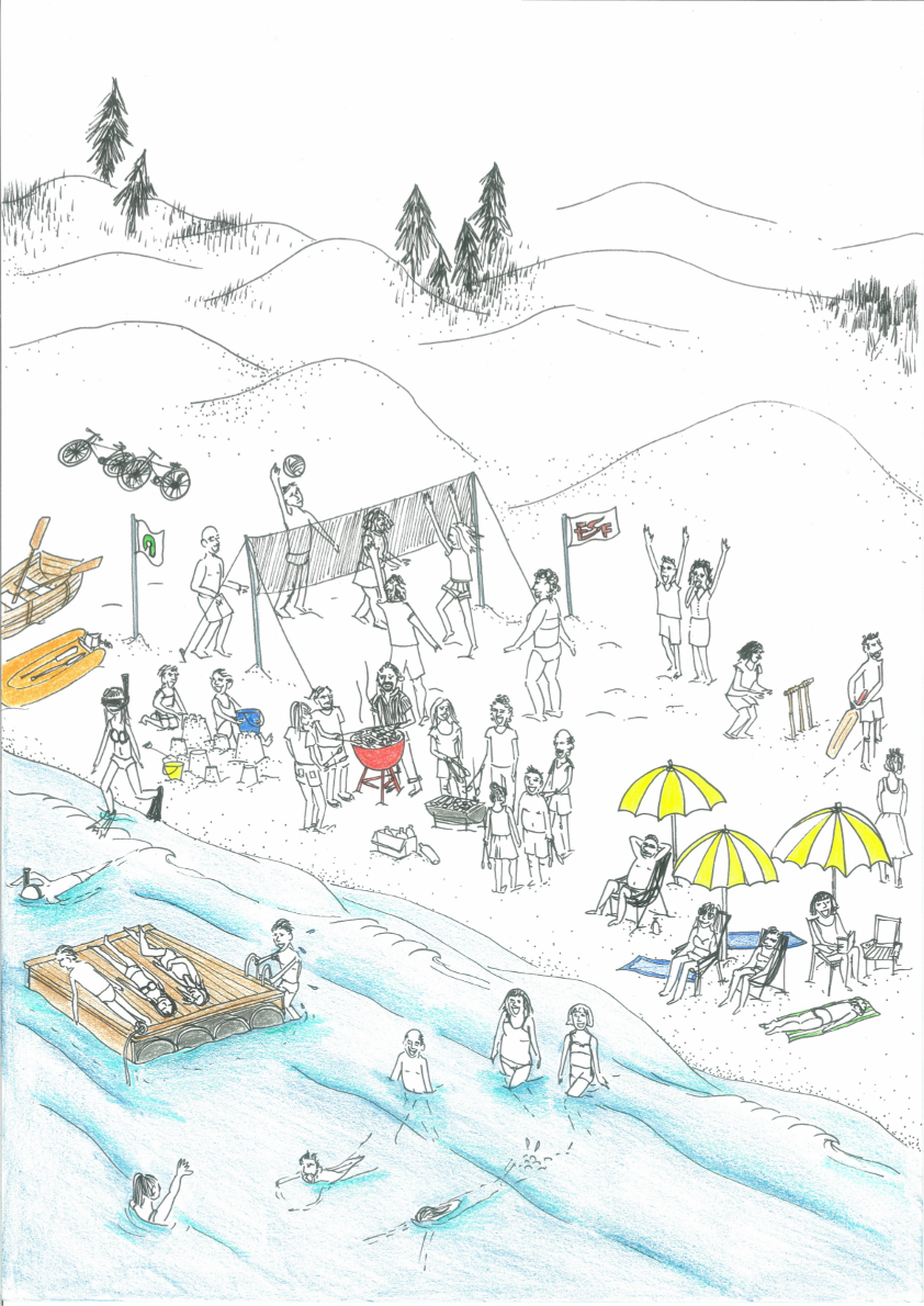 Open Source users, developers, writers, funders, engineers, and organisations, drawn by Judith Carnaby for the 2013 Open Source Calendar Swimsuit edition