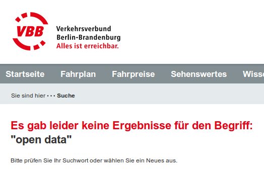 Open data on Berlin's transport website- No results found.
