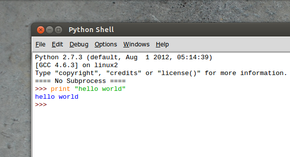 screenshot of a computer terminal with a basic 'hello world' program written in Python